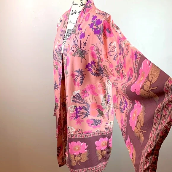 Bohemian Dahlia Floral Print Kimono Mini Dress - Picture 10 of 12